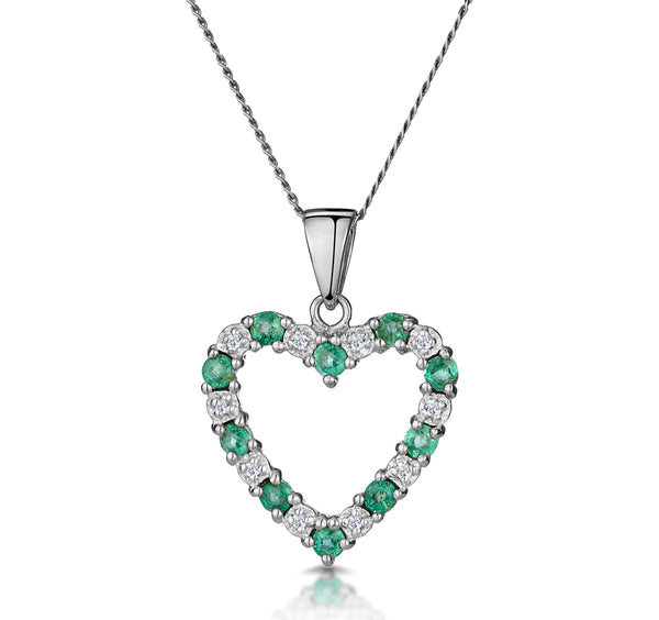 Emerald 0.54CT And Diamond 9K White Gold Heart Pendant Necklace